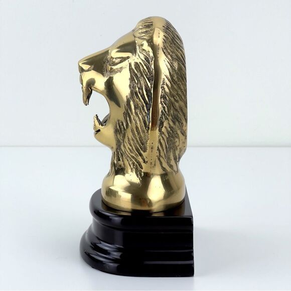 VINTAGE BRASS LION HEAD BOOKEND Heavy SET 7.5” Tall Made In KOREA 1994 - Picture 4 of 10